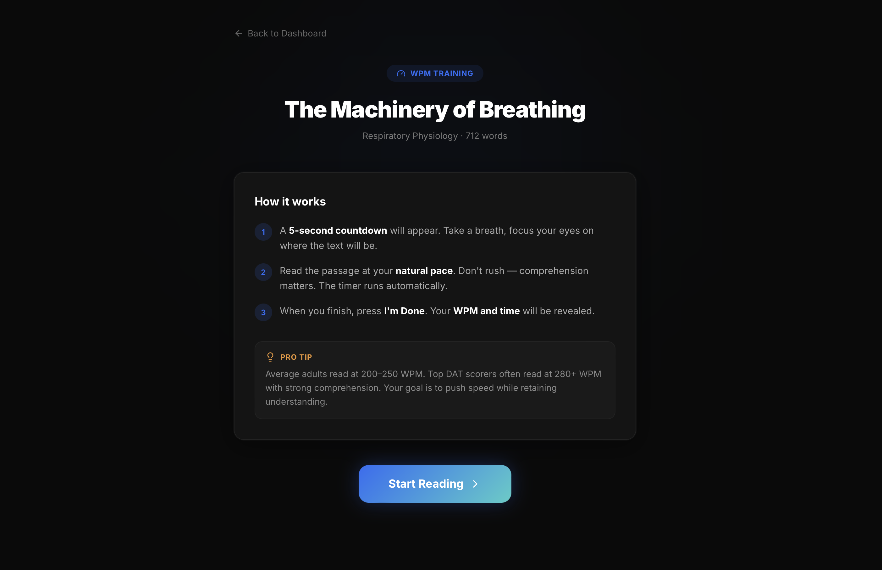 Timed reading simulator