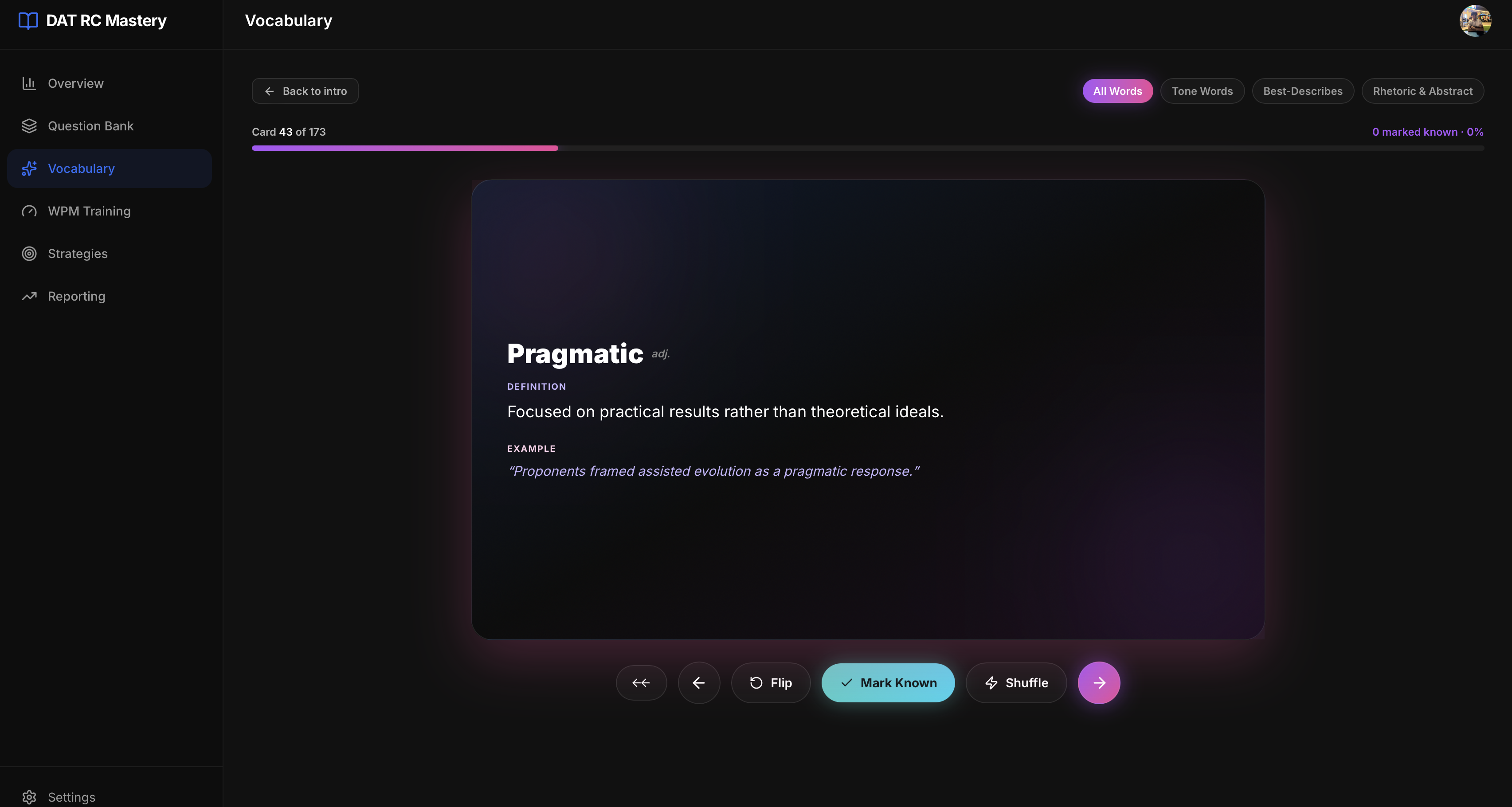 Vocabulary flashcards
